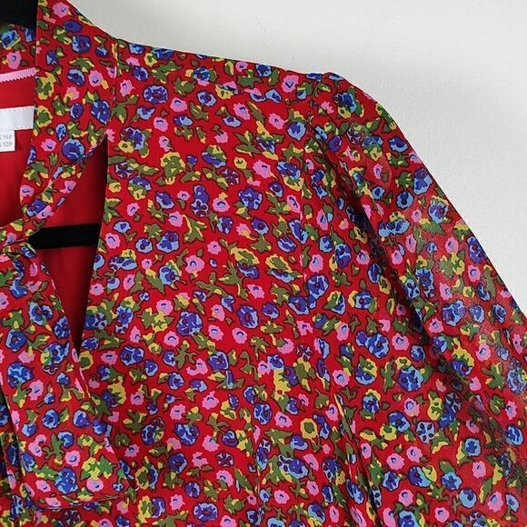 Boden Red Floral Imogen Georgette Long Sleeve Dress Size 10P - Picture 3 of 13